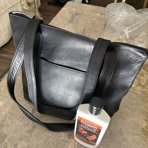 Black leather tote